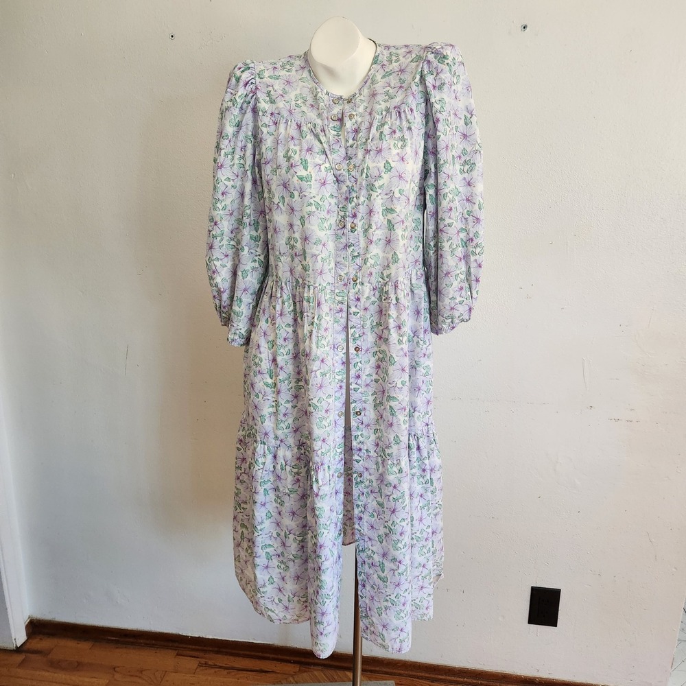 Vintage Handmade Floral Midi Prairie Dress Medium Purple Cotttagecore Country